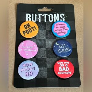 Hot Topic Fun Quotes Button Set by Whatever! Company. 6 buttons